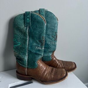 Tin Haul Teal and Brown Western Boots, Size 7.5